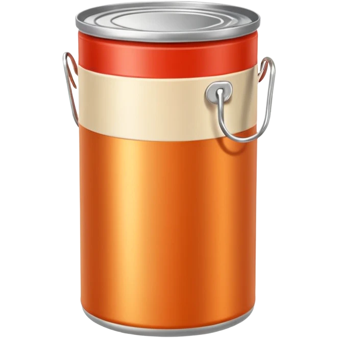 metallic soup can, upright, closed, warm-toned minimalist label (red, orange, beige, cream), no text, metal lid with pull-tab, label with simple bowl or spoon icon, 3D clean style, transparent background emoji