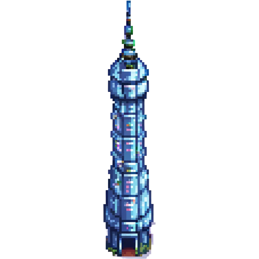 Shanghai Tower, pixel art style, retro video game look, bright colors emoji