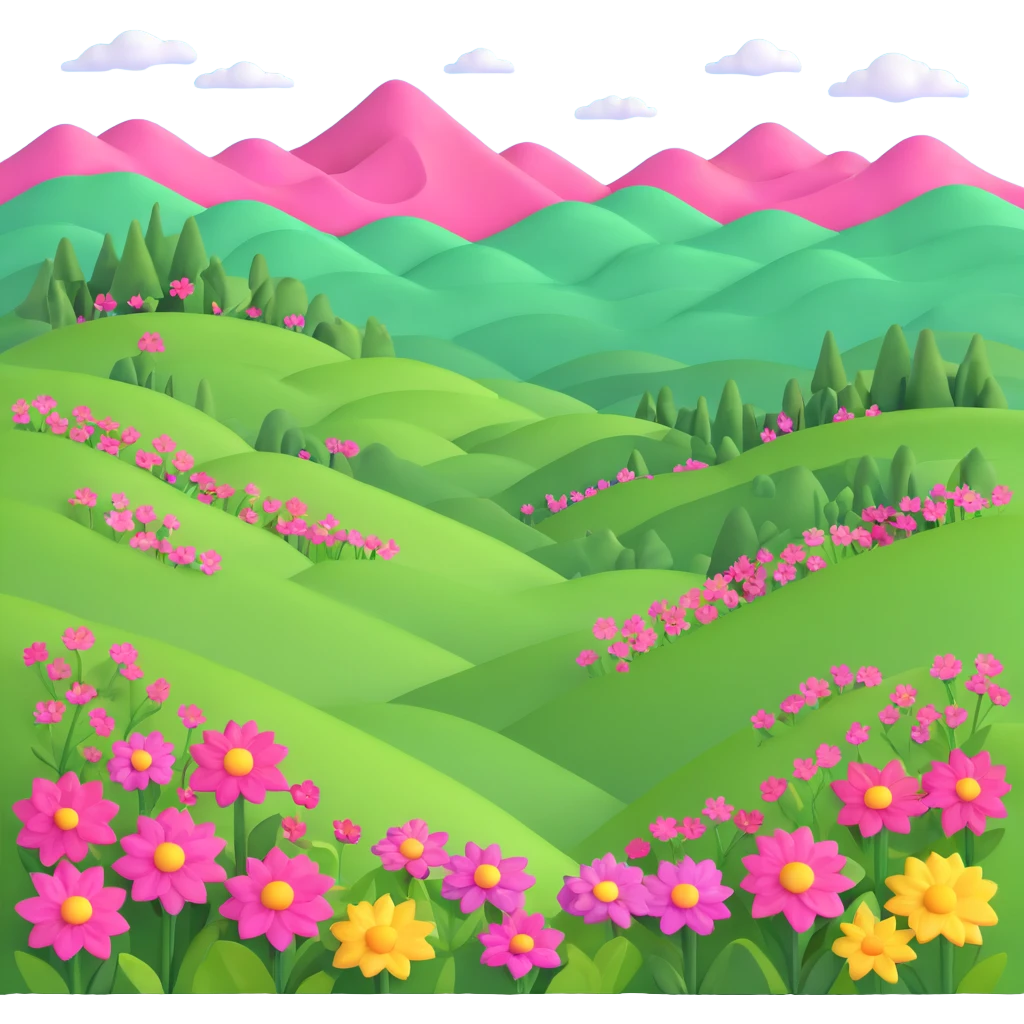 pink landscape with hills and flowers emoji