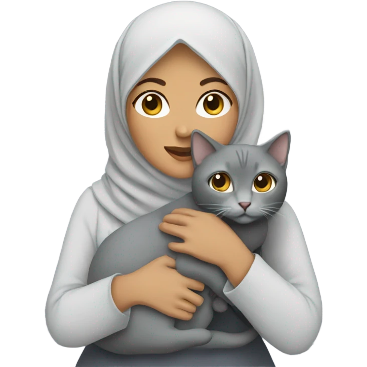 hijabi hold a grey cat emoji