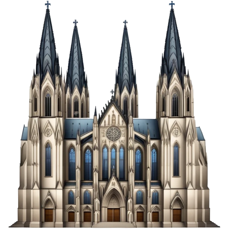 Cinematic Realistic Cologne Cathedral Landmark Emoji, showcasing Gothic architecture rendered with detailed stone textures and majestic, dynamic lighting. two tall  tall towers on either side emoji