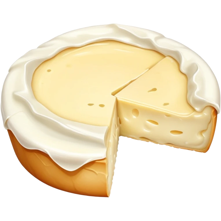 cinematic-realistic-brie-cheese-emoji,-featuring-a-creamy gooey center,-soft-ripened-cheese-with-a-delicate-rind-rendered-with-lifelike-detail-and-inviting,-natural-lighting. emoji