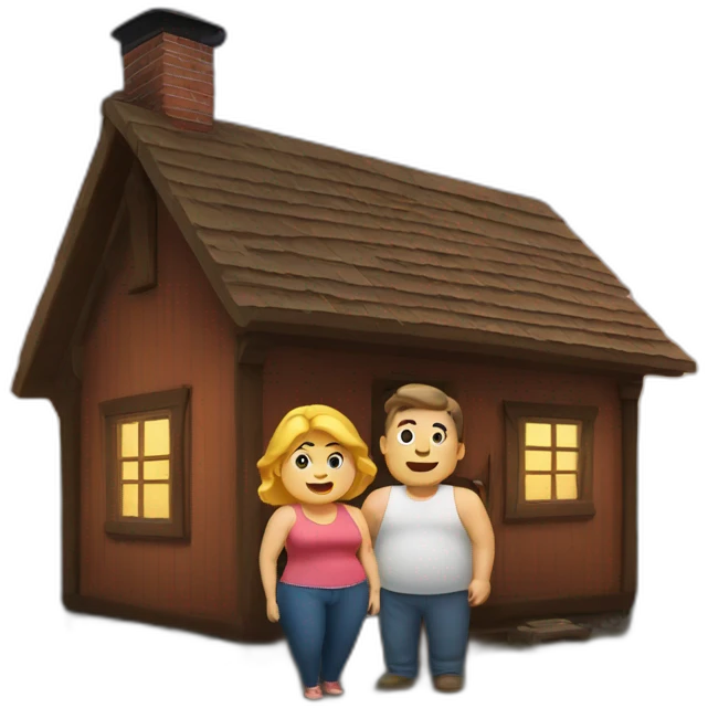 Fat couple in a cabin with a chimney  emoji