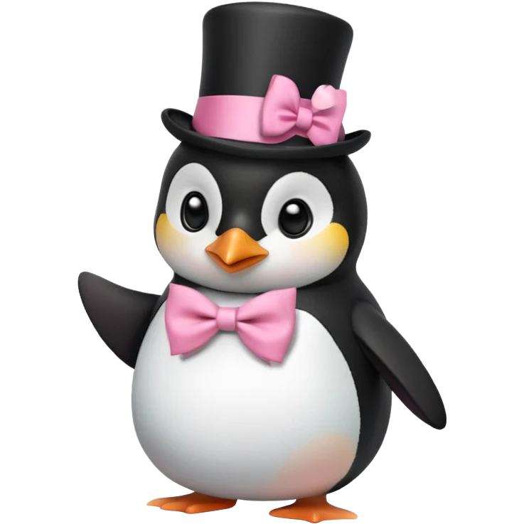 Create a penguin with a top hat and a cute pink bow on its stomach emoji