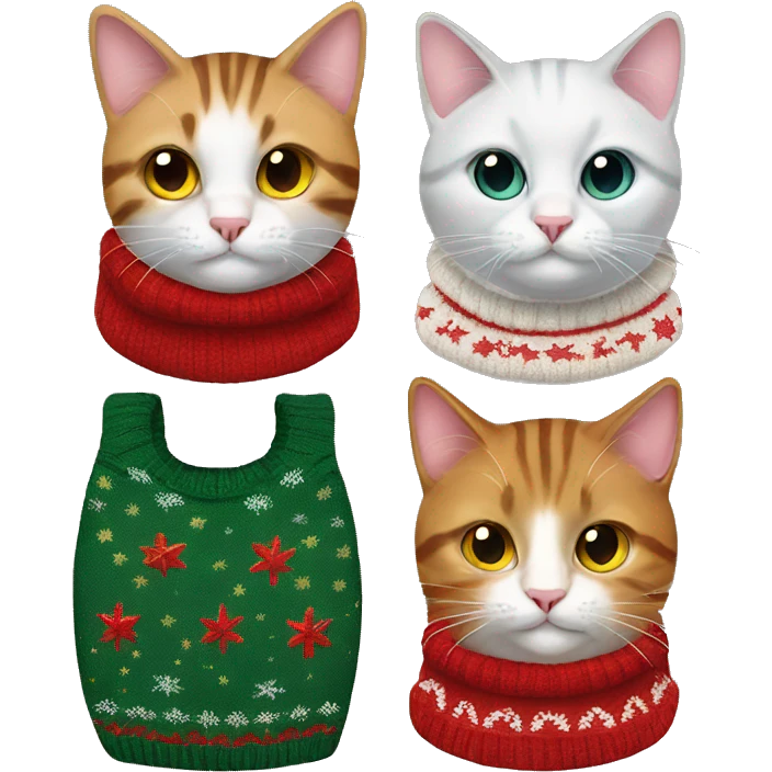 four cats wearing Christmas sweaters emoji