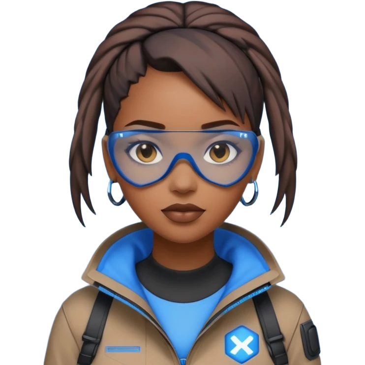 i want an emoji of a cool barb girl that likes blue, a techie girl that is like a matrix character and is black emoji