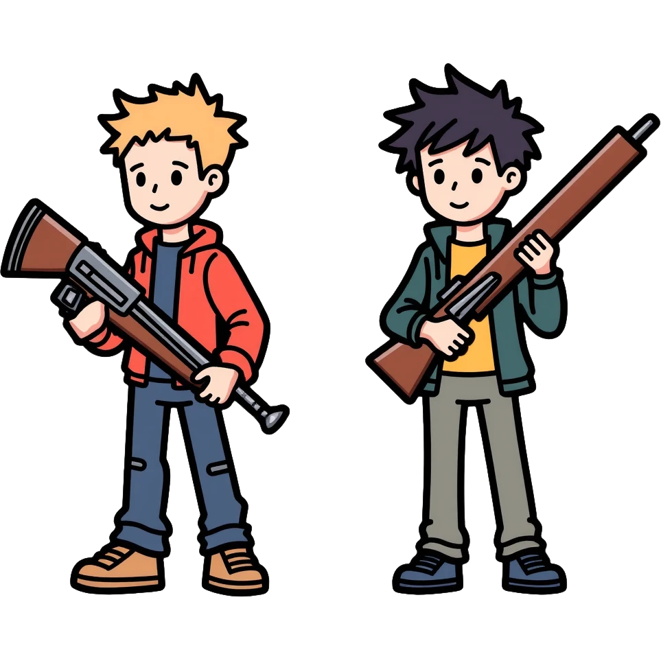 two boys with weapons emoji