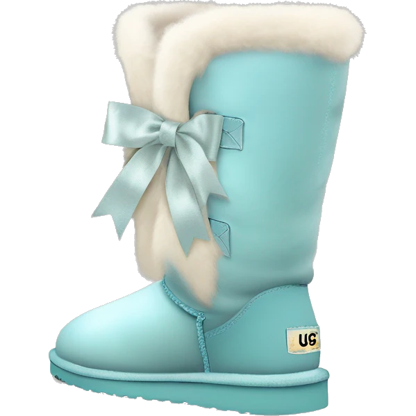 Tall Pair of lrobins egg blue fur Ugg boots with silk ribbon bow. emoji