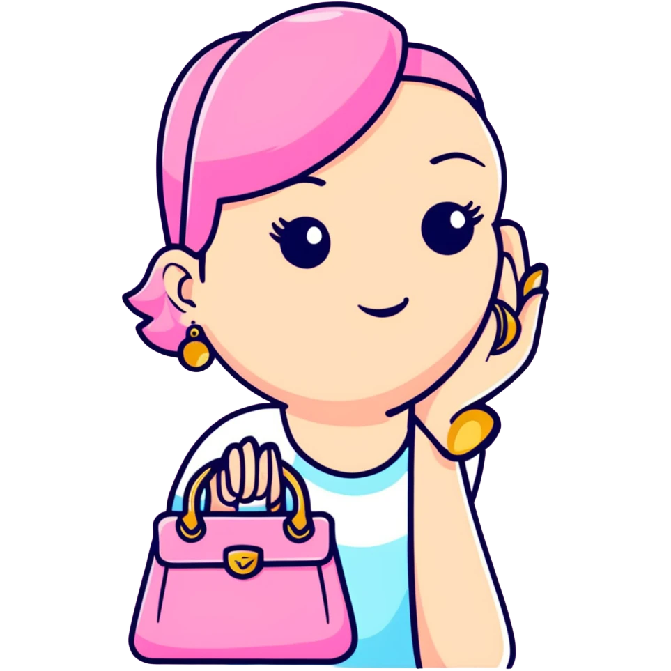 woman with gold earrings holding a pink purse emoji