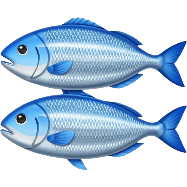 Fish dishes avatar in bright emoji-style illustration. Grilled fish, fillets, and seafood, blue and silver tones, simple shapes, flat design, fresh and flavorful. emoji
