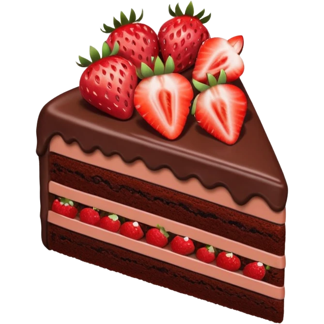 chocolate cake slice with strawberries on top emoji