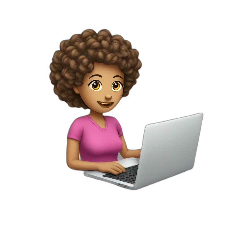 Mujer morocha de rizos con laptop emoji
