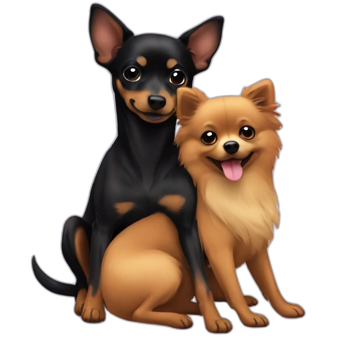 Black German mini pinscher hugging a pomeranian emoji