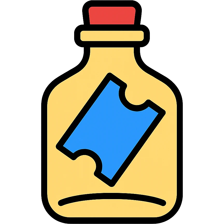 blue ticket inside a bottle clean and modern color outline icon style emoji