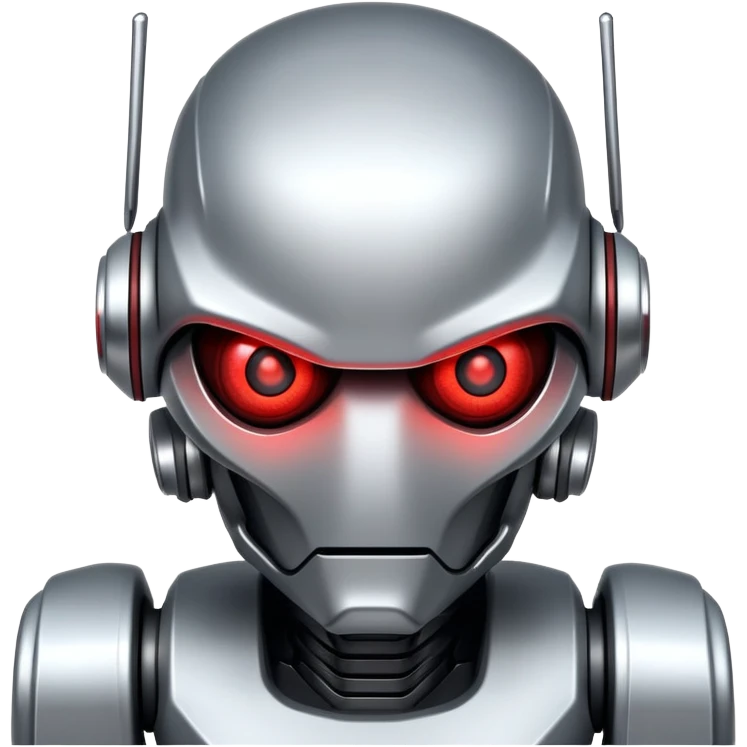 Menacing robot with glowing red eyes and sharp metallic features emoji