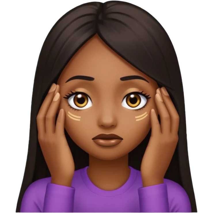 black girl with long straight hair and long false lashes, facepalming, emoji style emoji