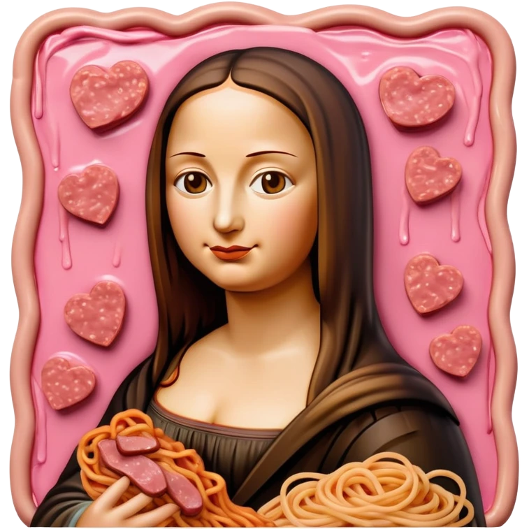 monalisa made of SPAM meat melted pink dripping sauce spaghetti portrait emoji