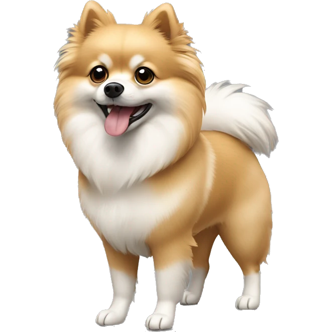 walking pomeranian-spitz mix light brown and white with gray ears  emoji