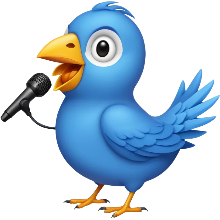 A blue Twitter bird happily singing Beautiful music emoji