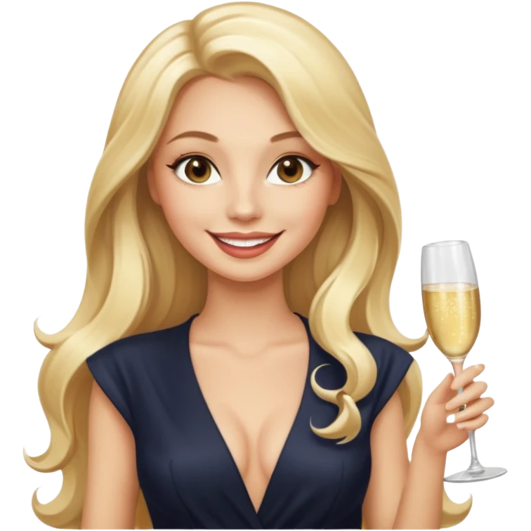 Glamorous blonde lady holding champagne bottle, long hair with makeup smiling sexy emoji