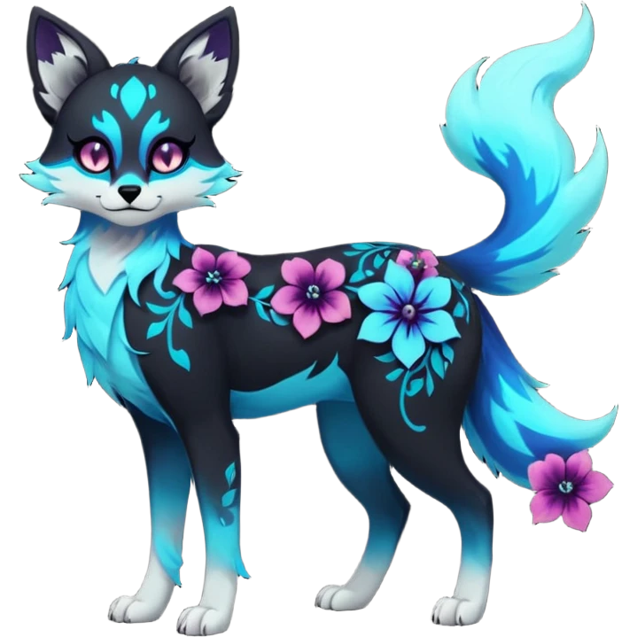 Multicolored gloomy glowing bioluminescent dark edgy gothic spooky cool badass pretty cool elegant realistic floral exotic Falvie-Fionbri-fursona, full body emoji