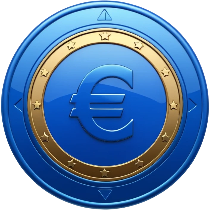 Euro coin digitalization with futuristic and shiny blue glossy circuit style emoji