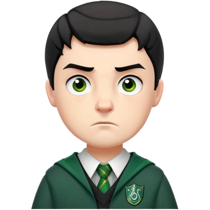 Jamie Yeates is Marcus Flint in harry potter, wear hogwarts slytherin uniform, short black hair, bulky face, often scowling or looking grumpy give him an intimidating presence emoji
