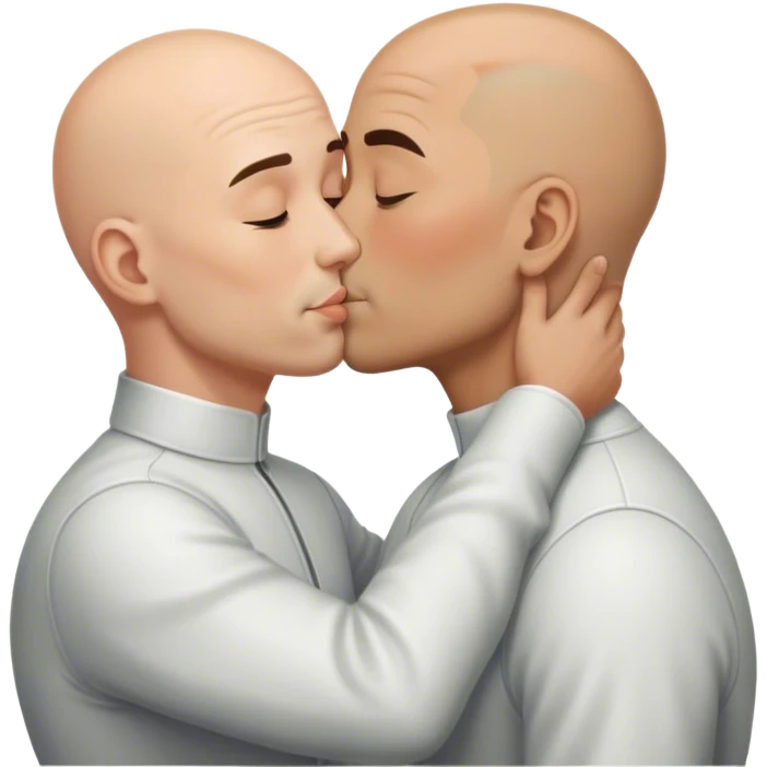 Bald guy kissing a guy with hair emoji