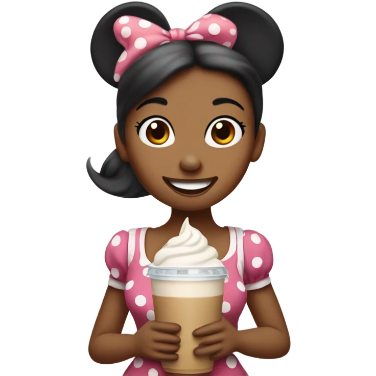 Minnie mouse girl holding an ice coffee emoji