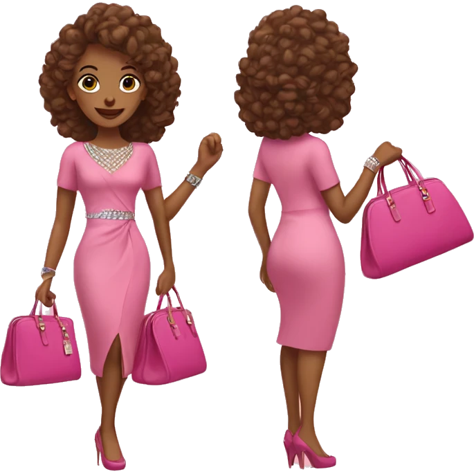 Brown woman dressed in pink with diamonds and a pink purse emoji