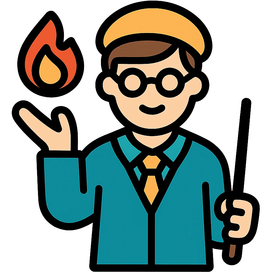 teacher conjuring fire emoji