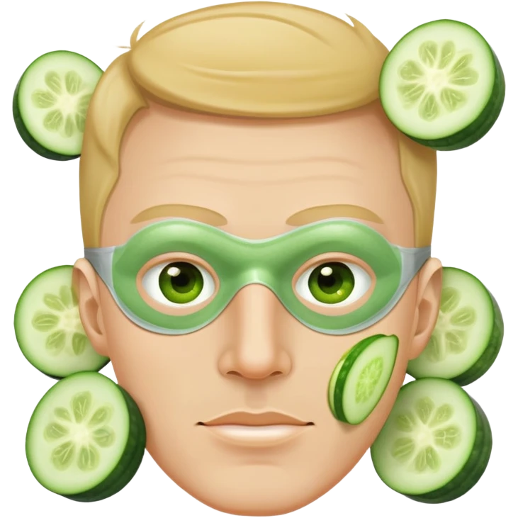 white man with a green facial mask and cucumber slices on eyes emoji