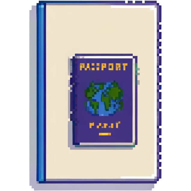 pixel art style passport with a stamp mark emoji