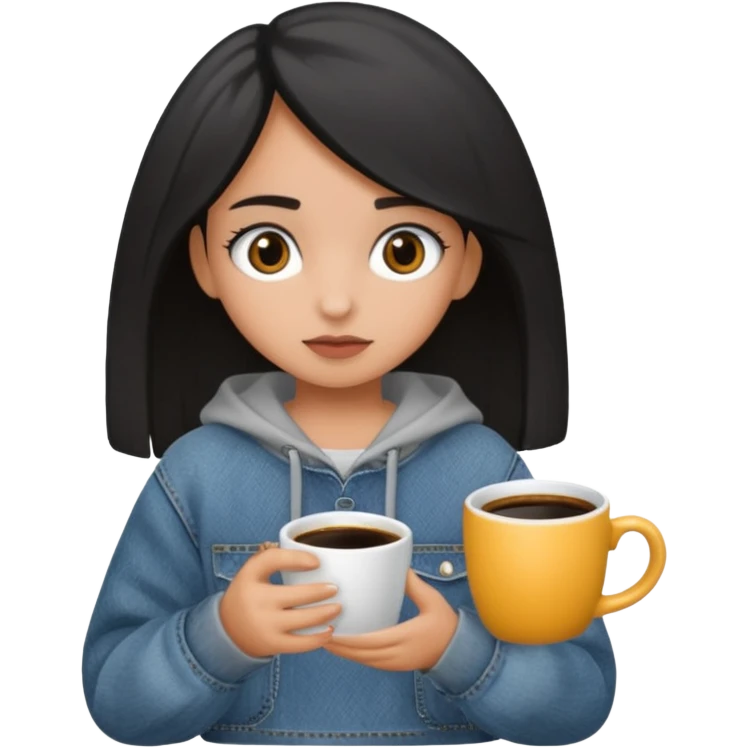 Niña colocha pelo negro ojos café suéter gris y baggy jeans emoji