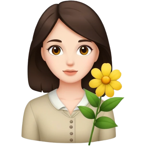 a brunette with a flower emoji