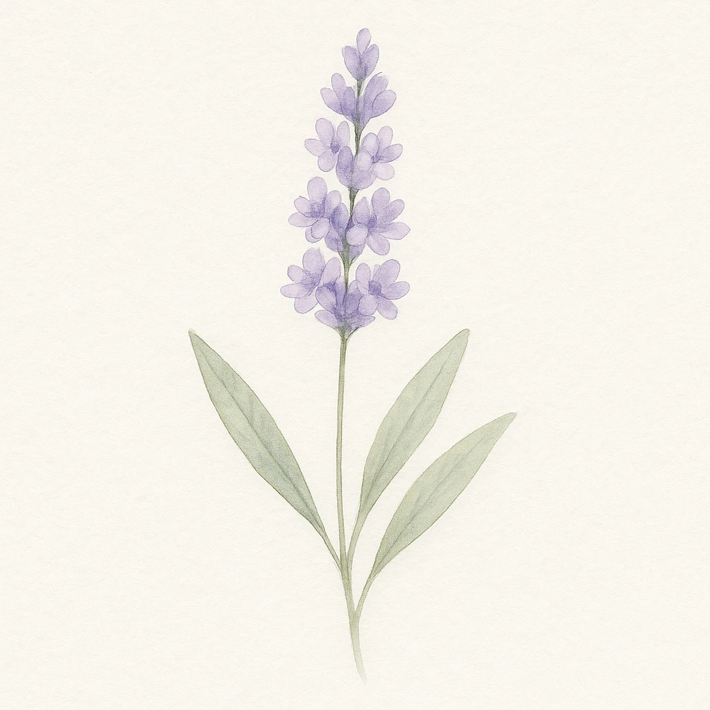 Make the lavender sprig more detailed, with delicate petals and realistic leaves, while keeping the soft background and gentle, minimal look in a watercolor art style. emoji