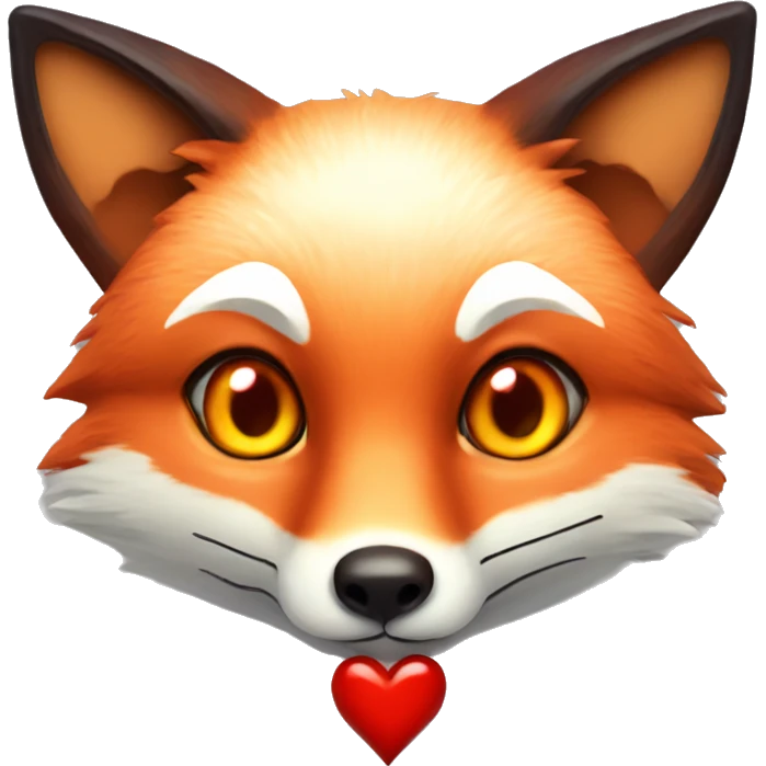 deep lush red fox face with tiny red heart instead of eyes emoji
