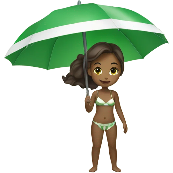 Girl at beach with green and white umbrella  emoji