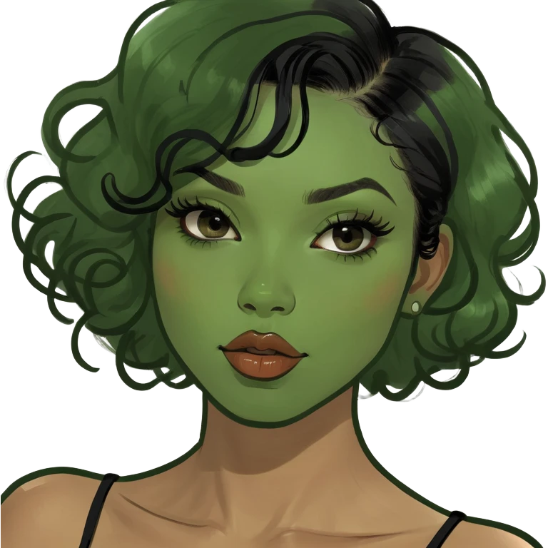 Glamourous, light brown skin tone, very beautiful woman, with big plump lips, long long lashes, black curly smooth short hair, brown eyes emoji