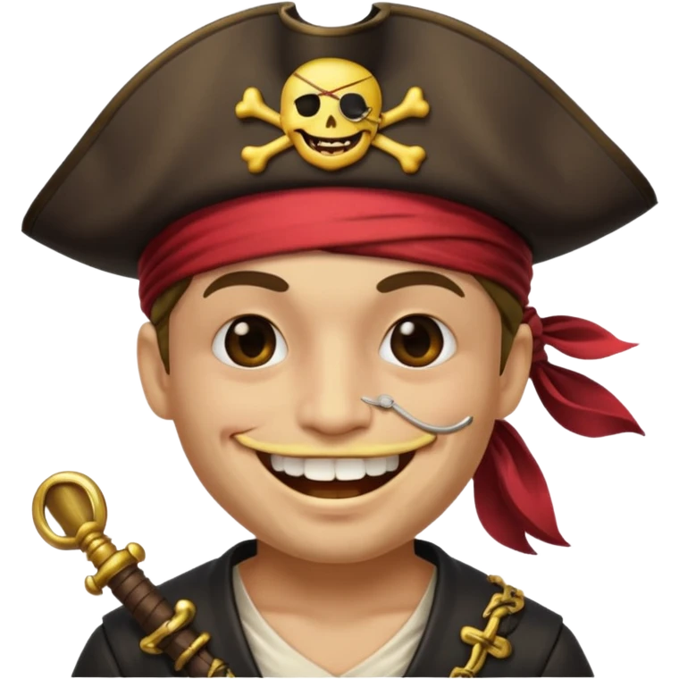 Pirate with smiley face and a eyepatch and make with one tooth emoji