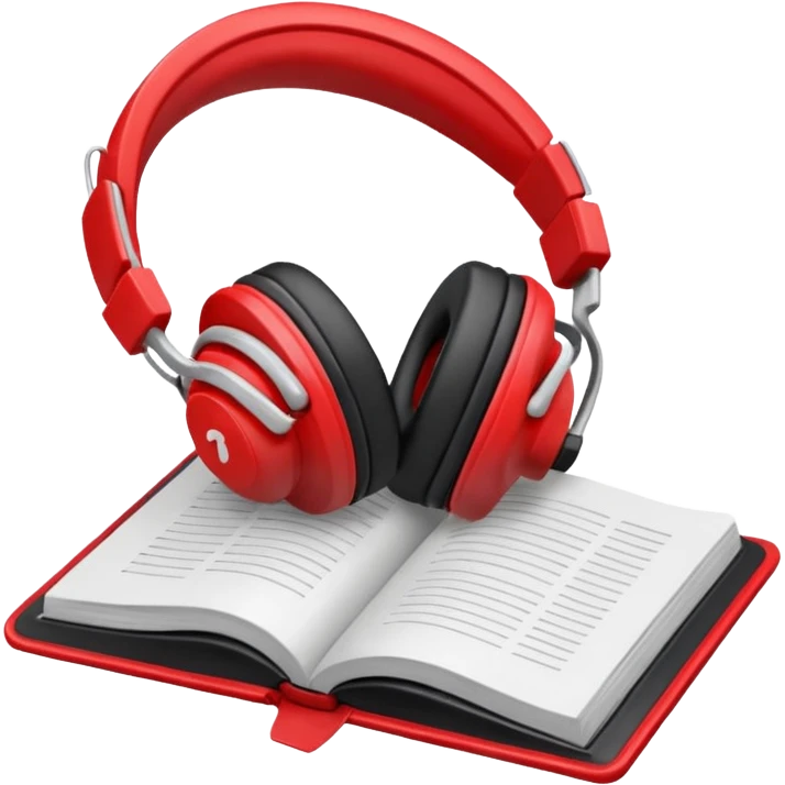 Red headphones laying on a closed red book emoji emoji