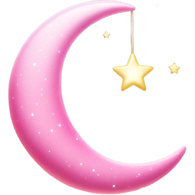 Pink crescent moon with star lights dangling  emoji
