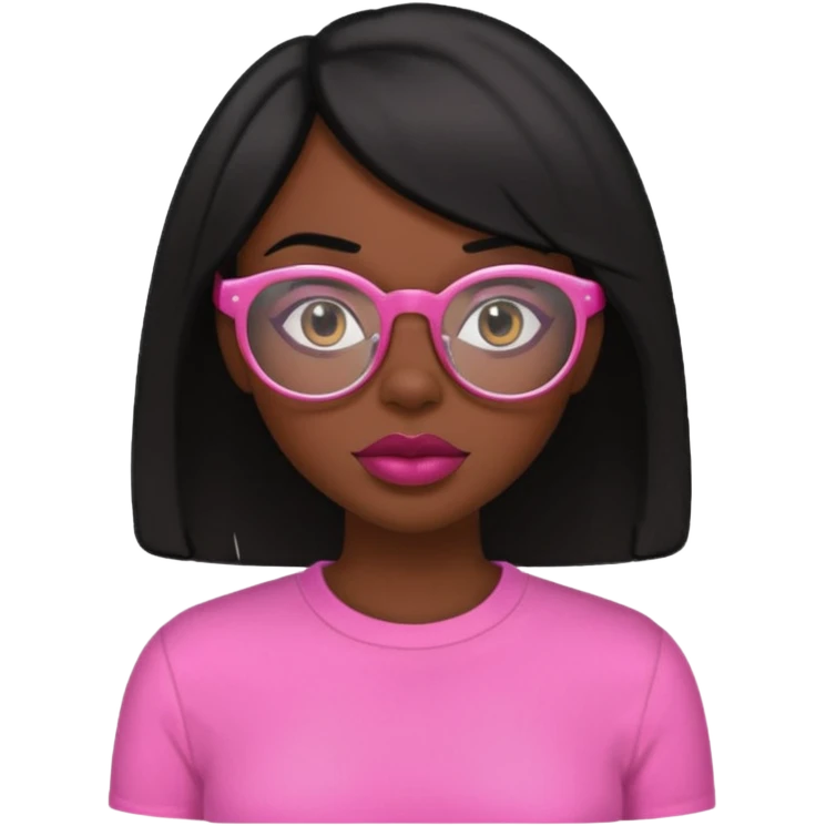 Dark skin girl  adult with black bob and big lips with glasses and pink shirt  emoji