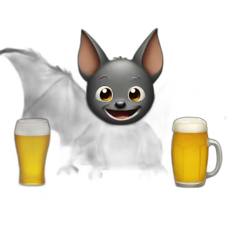A bat drinking a can of beer at a table emoji