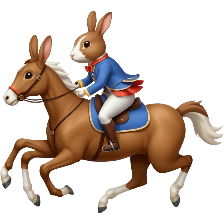Exciting rabbit galloping on the back of horse emoji