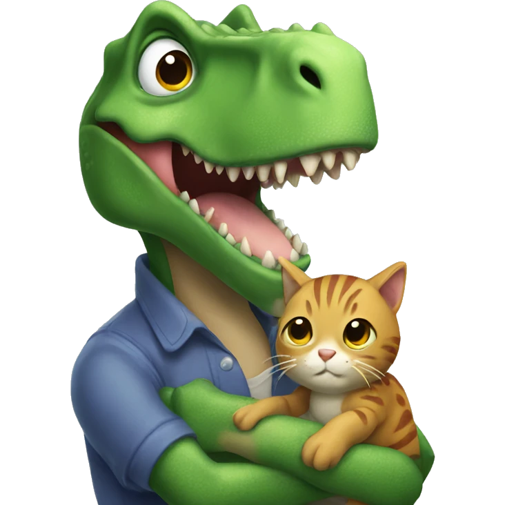 dinosaur with little cat in his arms emoji