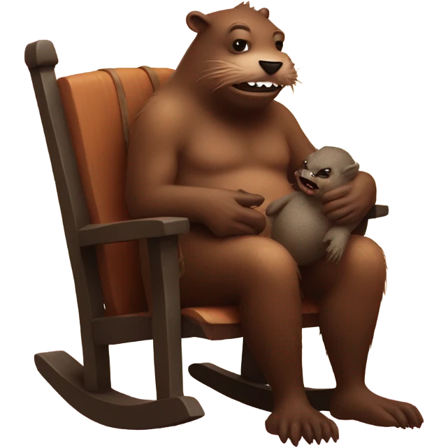 Giant beaver man in rocking chair petting his demon pet emoji