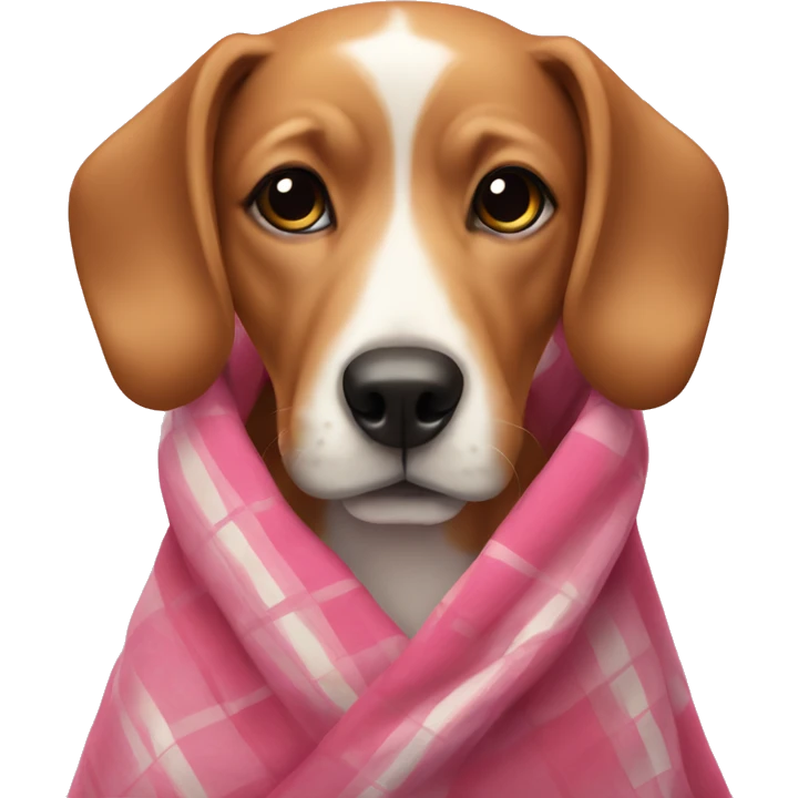 dog wearing plaid pink blanket emoji
