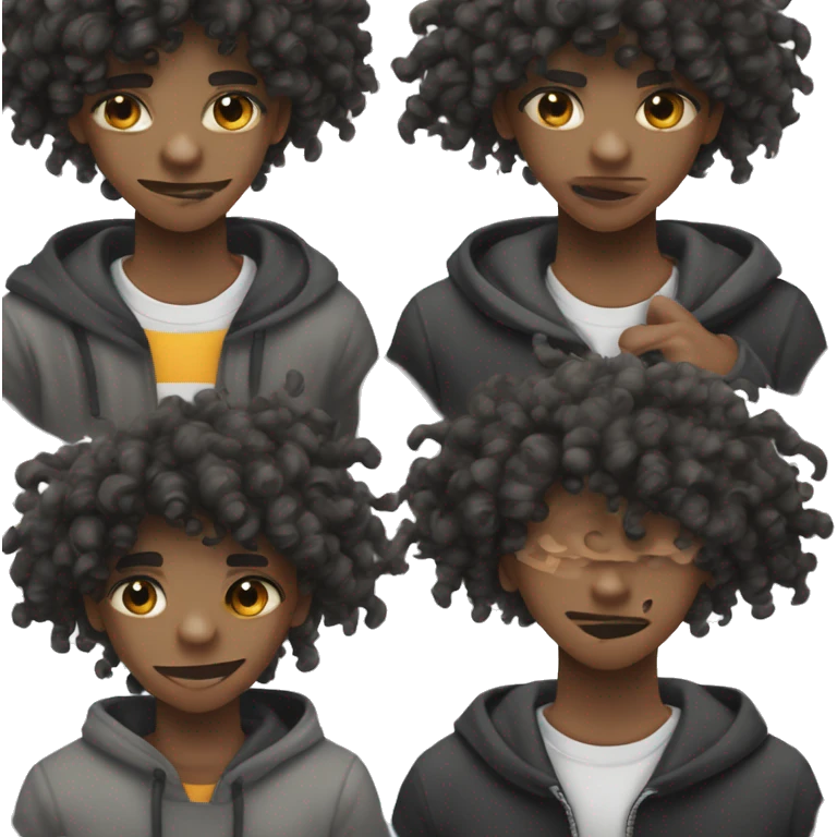 Homem Negro de 18 anos com olhos pretos cabelos pretos e com low fade emoji