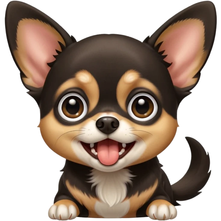 A high-resolution photo-realistic digital illustration of a cute black and tan chihuahua with big eyes yawning. emoji